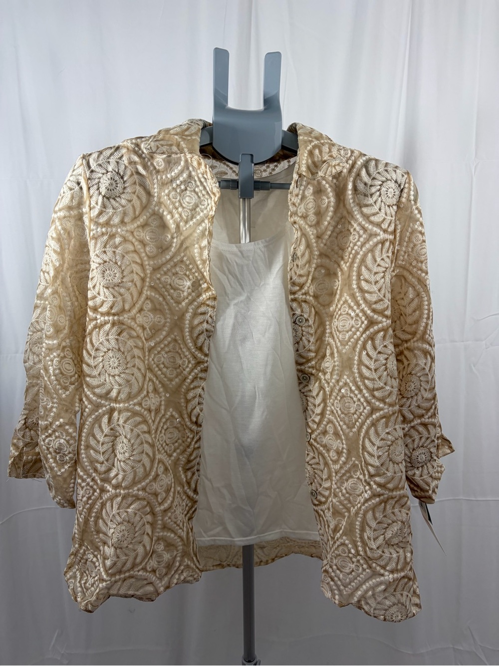NWT Alfred Dunner Womens Size S Elegant Gold Sequin 2-Piece Open Jacket and Tank